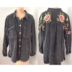 We The Free People Womens Dawn Break Shacket Size Small Embroidered Grunge